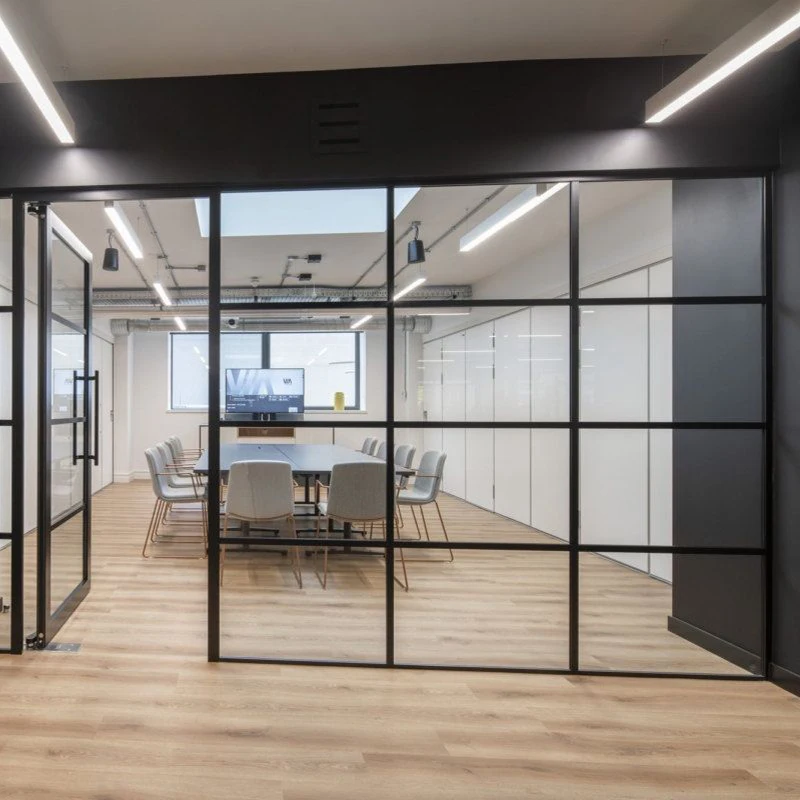 Aluminium Framed Room Divider Glass Partition Wall No Screws For Bathroom Office