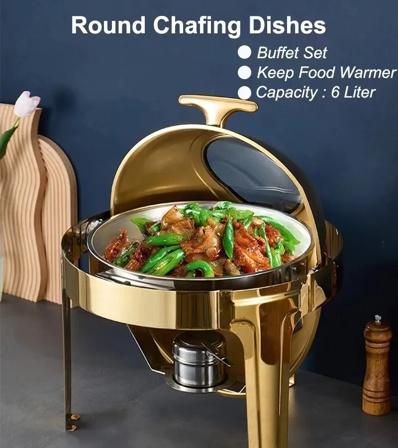 Catering Equipment 6 liters Stainless Steel buffet Chafing dish Set Gold food warmer For Catering Buffet clamshell