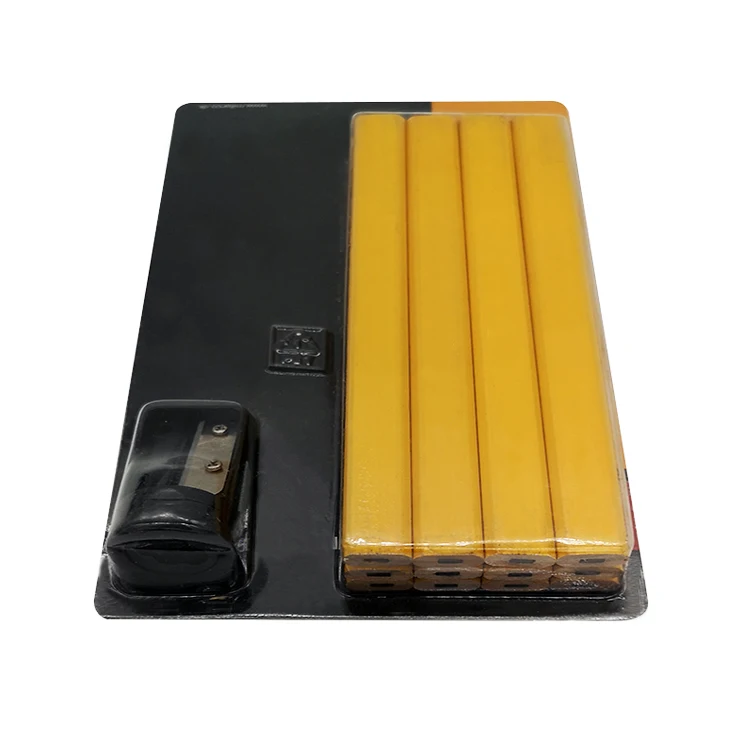 Black color promotional wood carpenter pencil in sharpener manufacturer bulk custom logo pencil packaging