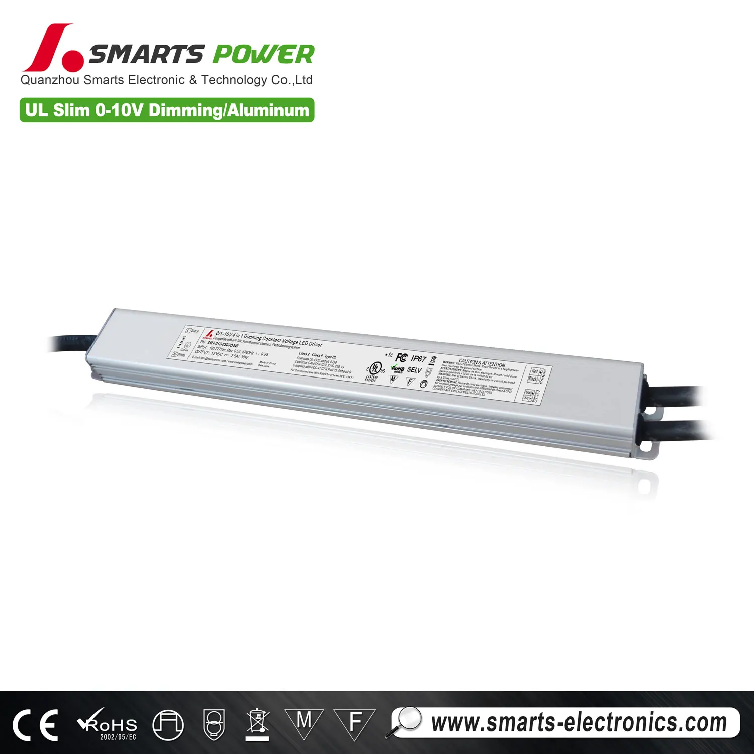 277Vac SLim size 0-10v dimming constant voltage 12v 24v led driver 30w