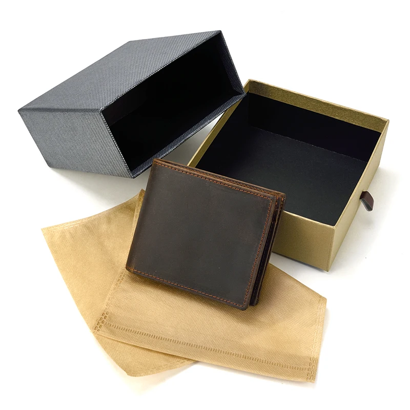 Custom Good Quality New Design Cow Leather Retro Vintage Leather Purse Men Short Slim Genuine Leather Bifold Wallet