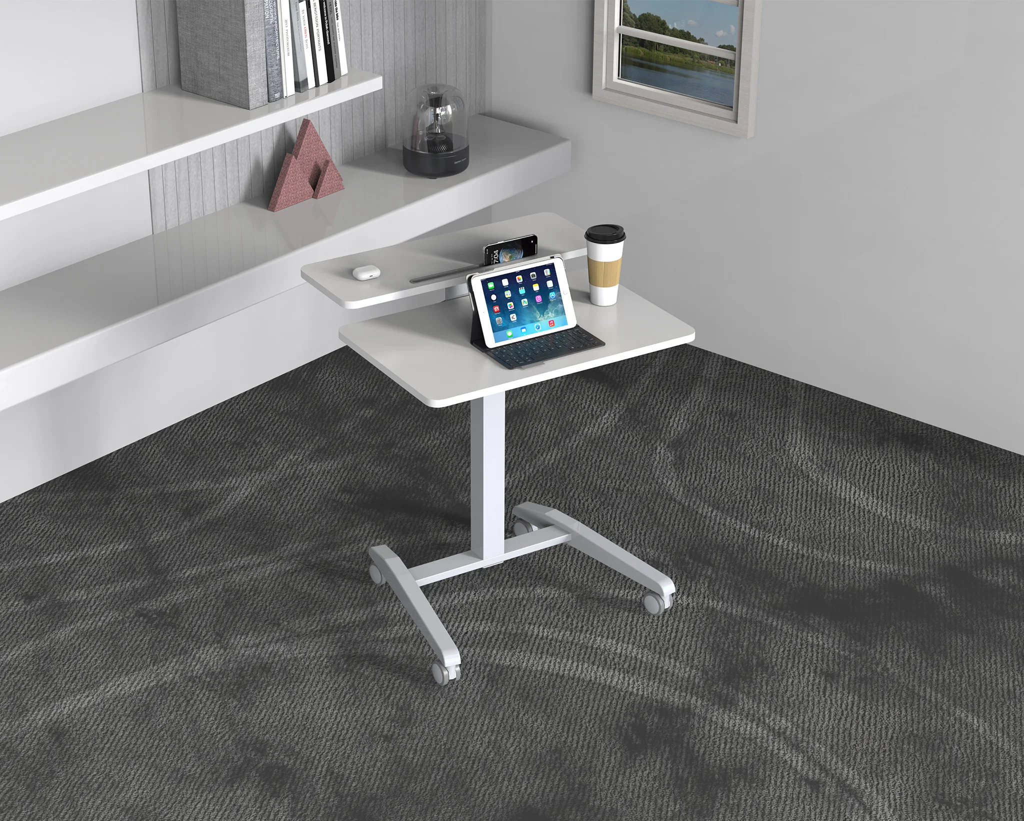 V-mounts Home Office Gas Spring  Mobile Lift Computer/Laptop Desk With Double Layered Table Panel VM-FA114