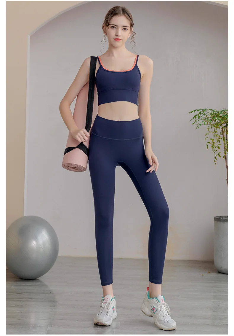 New professional fitness suit running gather stereotyped bra yoga suit beautiful back color sports women sweatsuit yoga sets