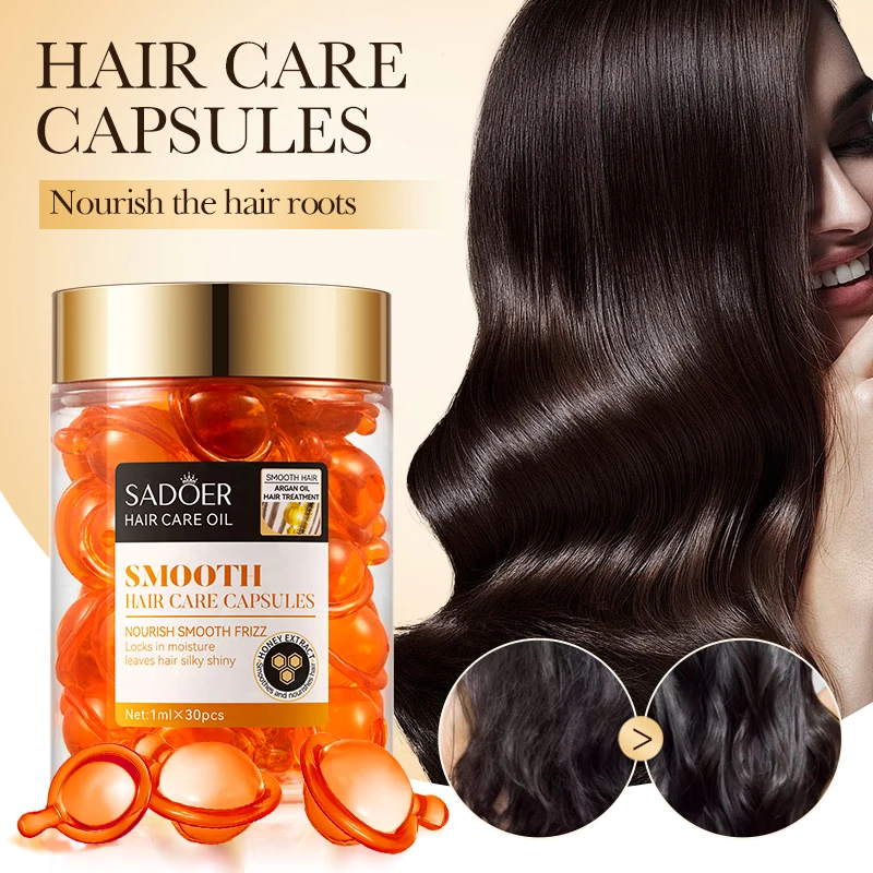 OEM SADOER Private Label Argan Oil Honey Smooth Hair Care Capsules Hydrates Repairing Jojoba Oil Serum Hair Capsules