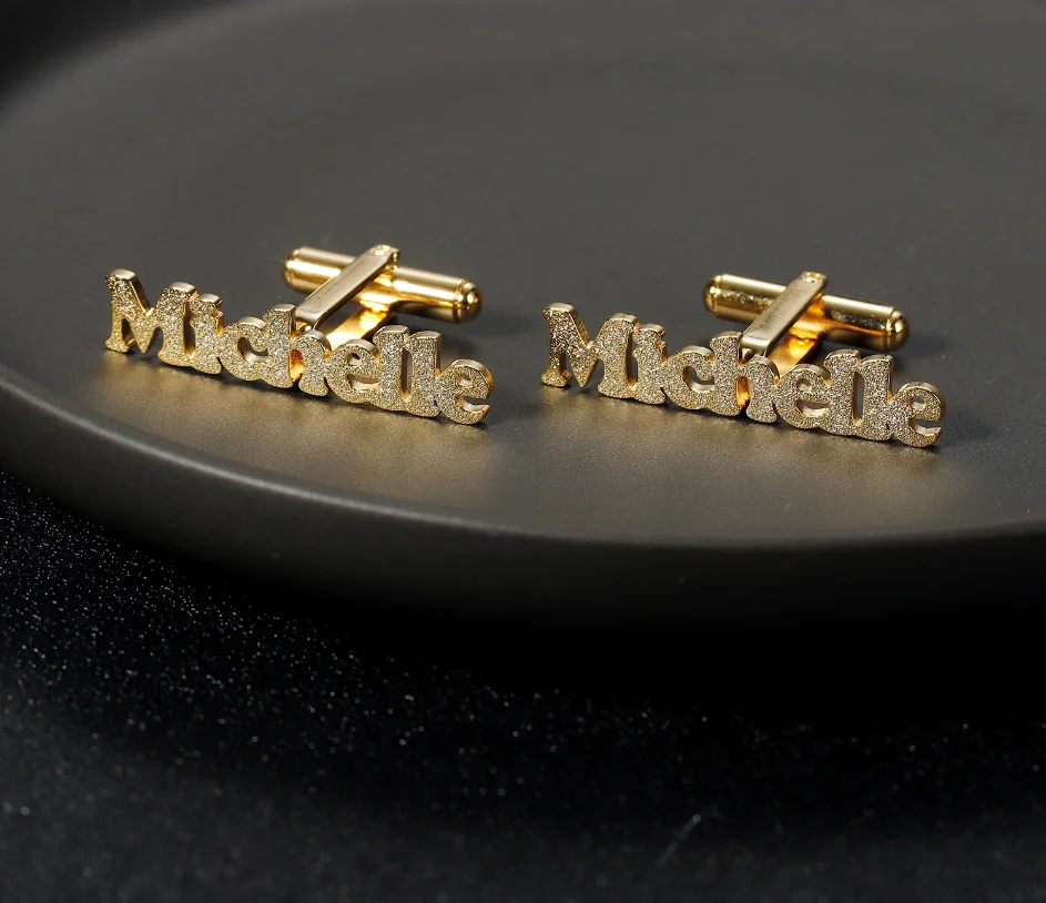 Fashion Rose Gold&Gold Personalized Name Cufflinks Light  Frosted Stainless Steel Shirt Jewelry & Custom Name Cuff links