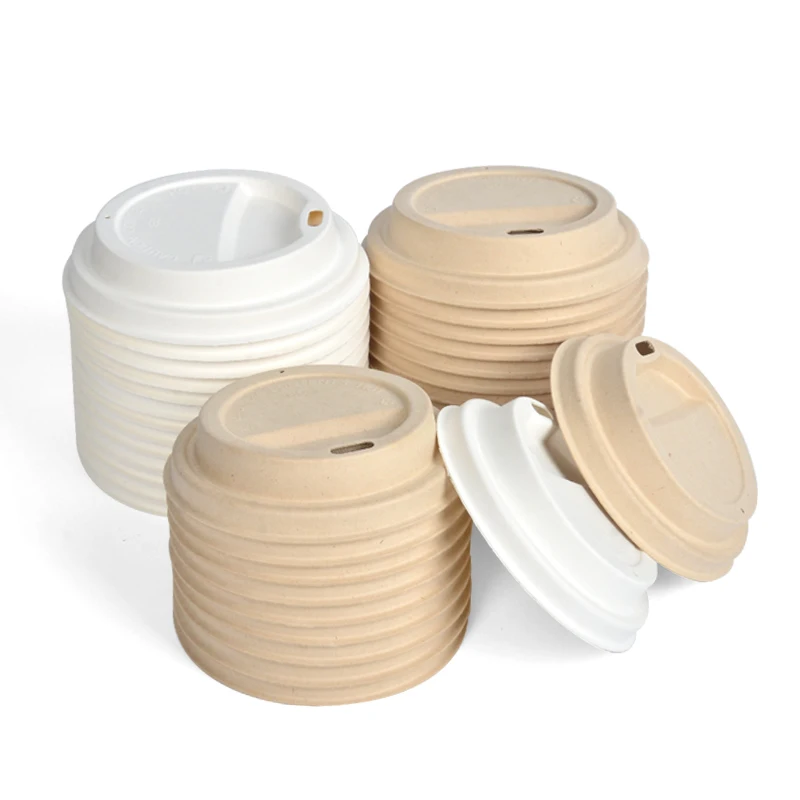 Biodegradable Disposable Composable Lid For Pulp Paper Lid 80 90mm Bagasse Coffee Cup Pulp Lids Cover