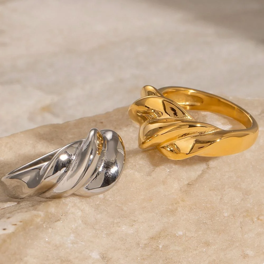 QS модное водонепроницаемое купольное кольцо ювелирные изделия 18K позолоченное витое 316L из нержавеющей стали яркое массивное для женщин