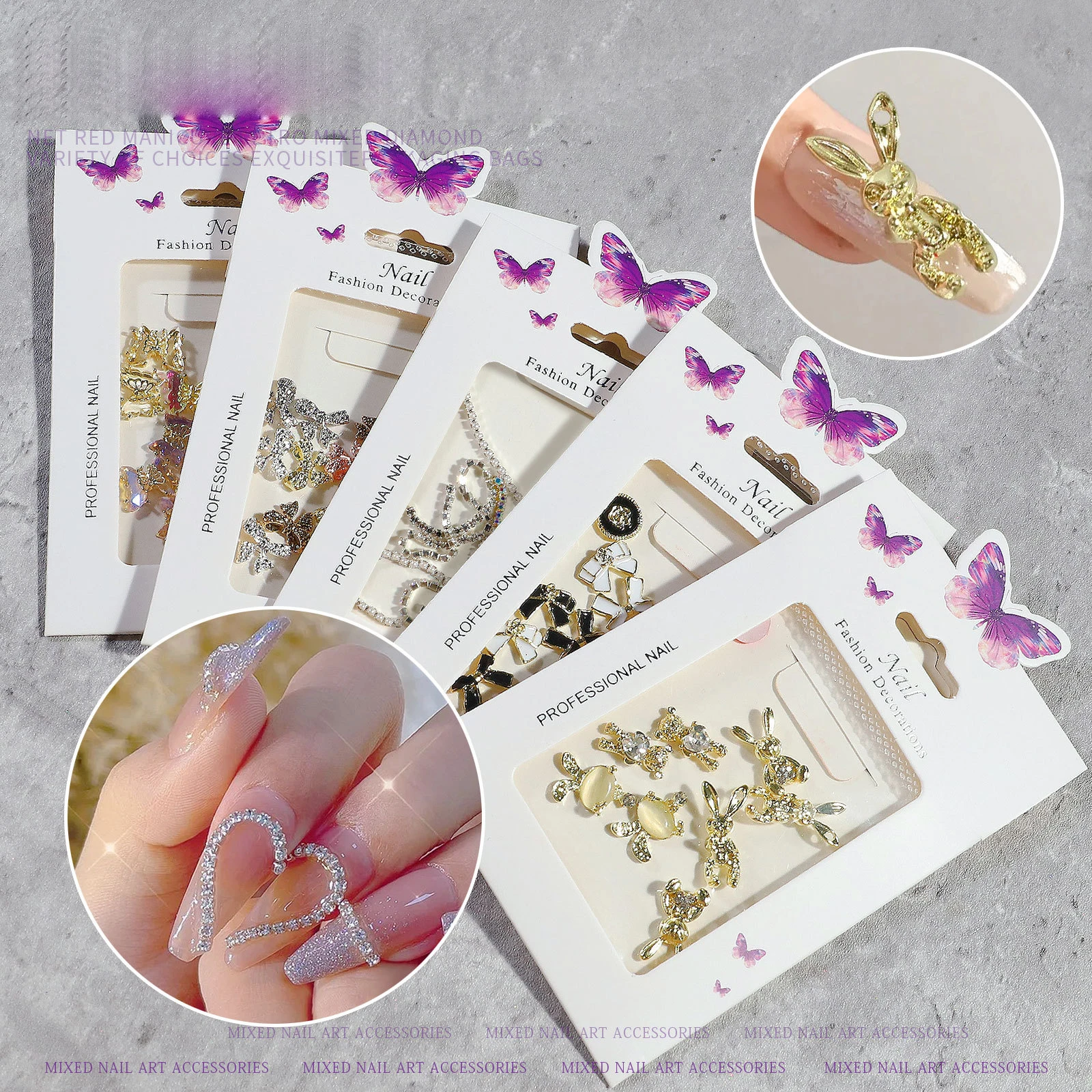 Manicure Japanese style new manicure Aurora Butterfly Heart Bear bow chain alloy ornament