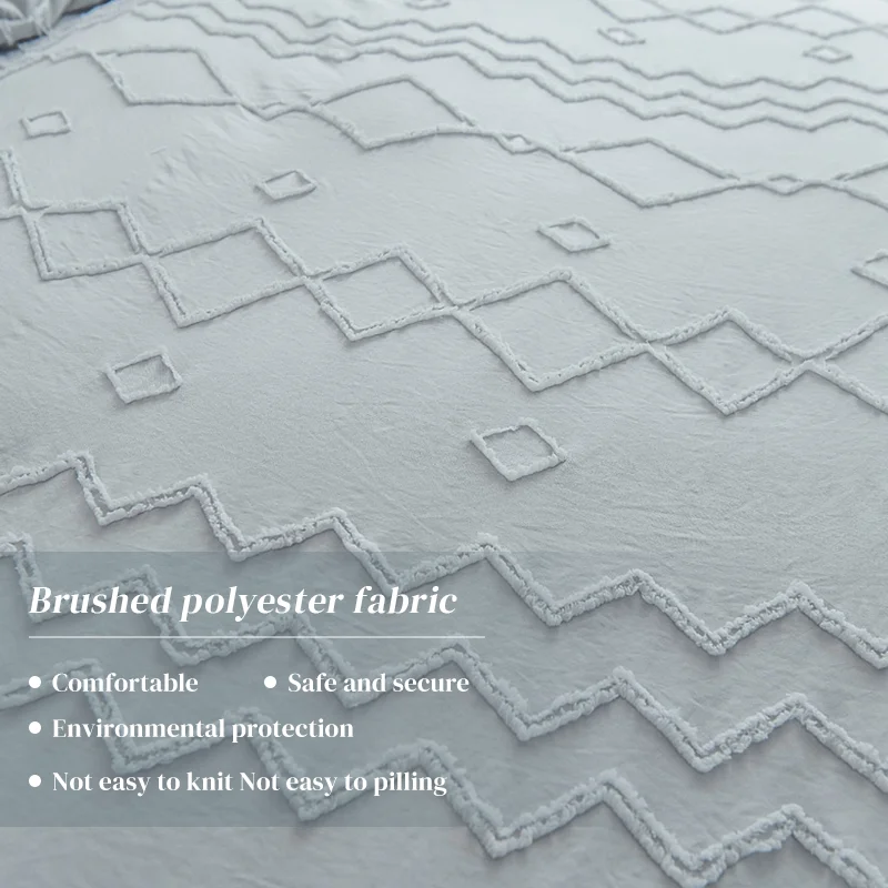 Grey boho queen king size embroidery bed sheet set design modern 3pcs basics luxury bedding set bed duvet covers set