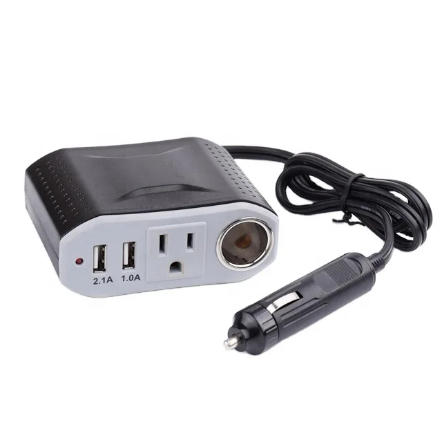 Умный автомобильный преобразователь напряжения 100 Вт, преобразователь постоянного тока в переменный ток с зарядным устройством USB и гнездом сигареты 12 В постоянного тока