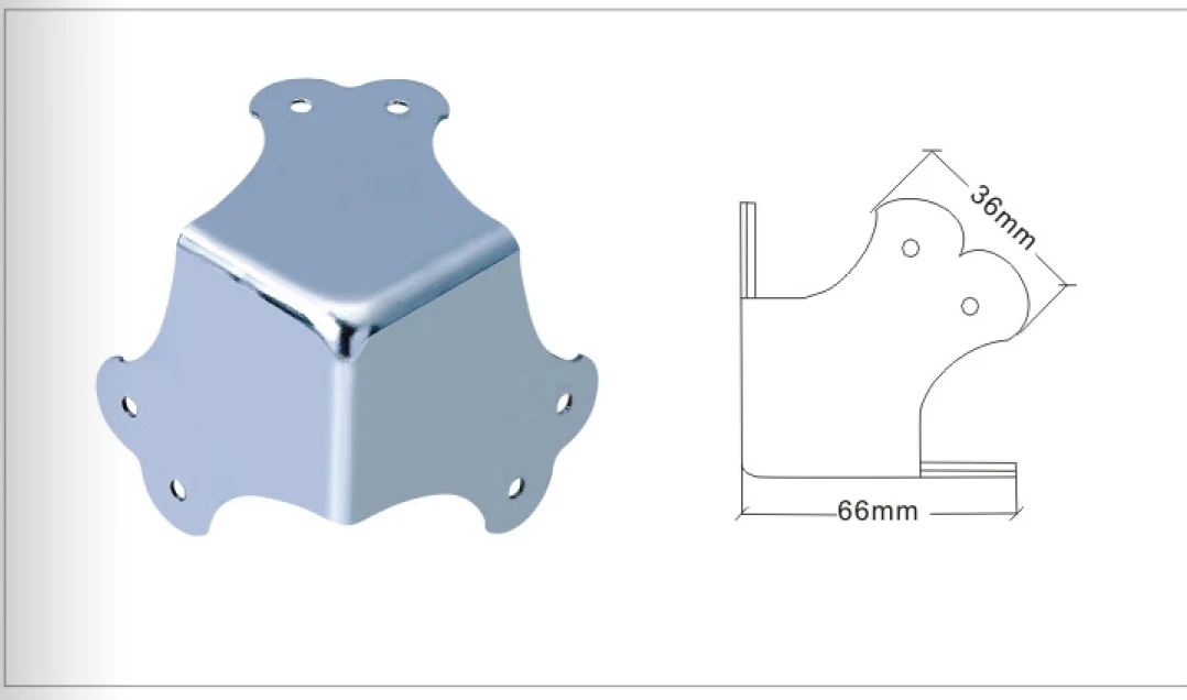Flight case flat corner with 3 feets 6 holes; corner brace