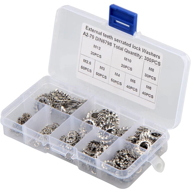 300pcs m2.5-m12 cross border trade specialized for 304 stainless steel outer serrated lock washer combination set
