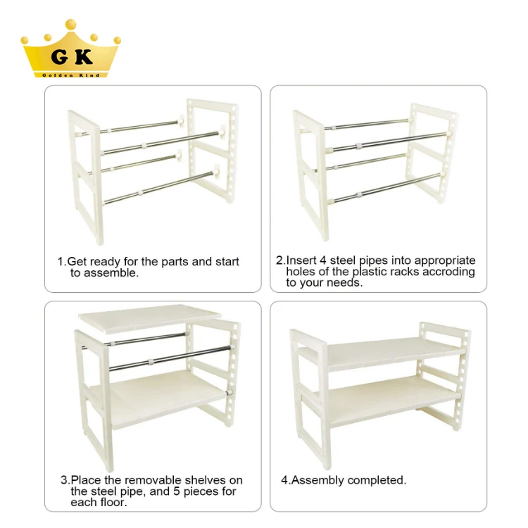 Space Saving Kitchen Storage Rack 2 Tier Expandable Under Sink Shelf Adjustable Kitchen Organizer For Home