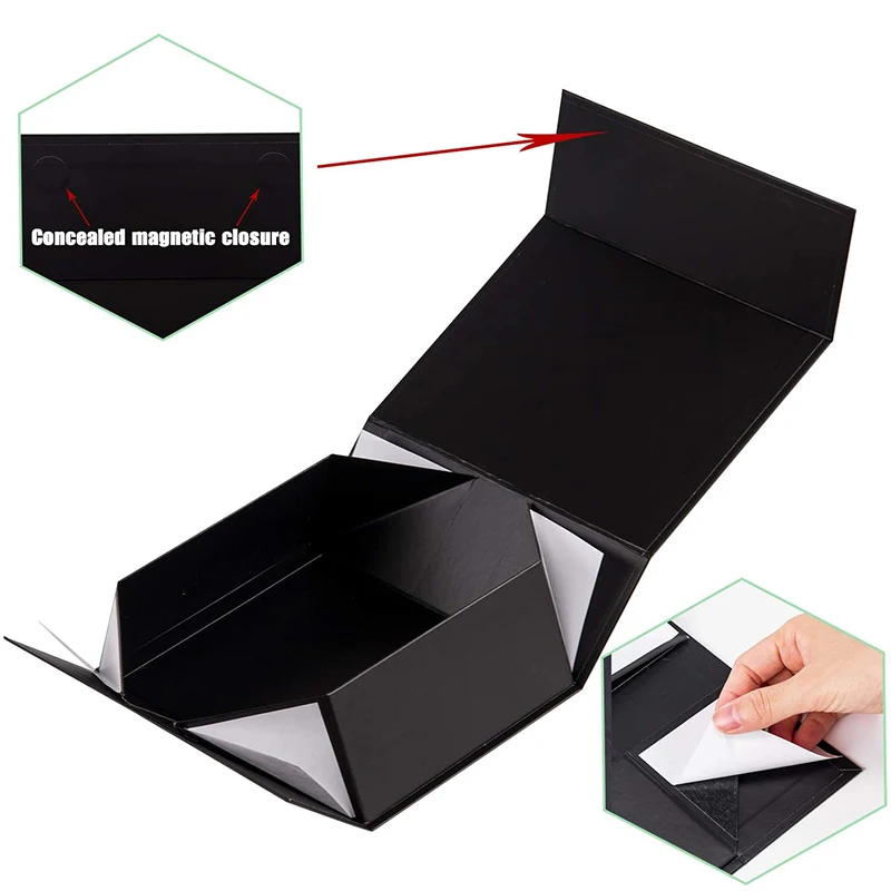Bespoke big black retail products gift box packaging with magnetic lid/cardboard paper cake box with handle and window