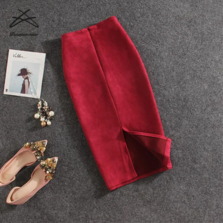 New women fashion bodycon bud official suede pu leather midi skirt for women skirts