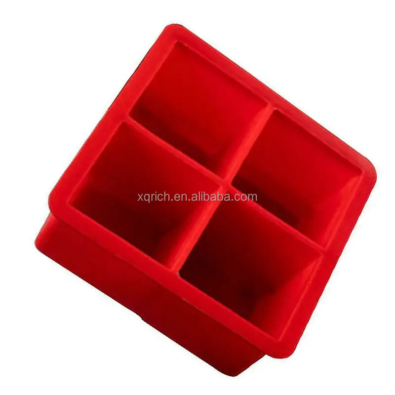 Commercial Silicone Ice Cube Trays 4 Cavity Square Shape  Cube BPA Free Container Flexible Ice Tray Easy Release