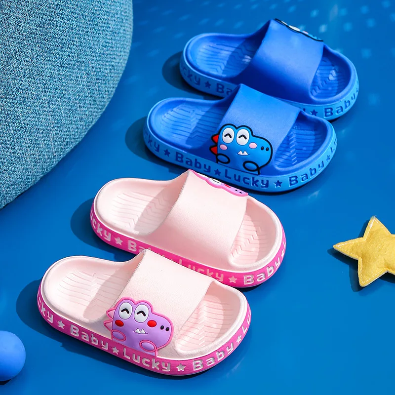 Cartoon Crocodile Open Toe Non-Slip Home Bathroom Shoes Baby Kids Flats Footwear Boy Shark Sandals Slides Slippers