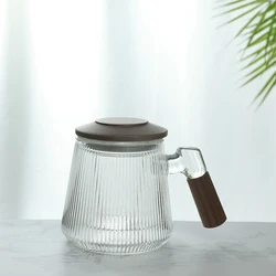 New Popular Quality Wooden Handle Glass Tea Mug With Infuser And Lid Glass Coffee Filter Teapot Strainers Cup for Office Home