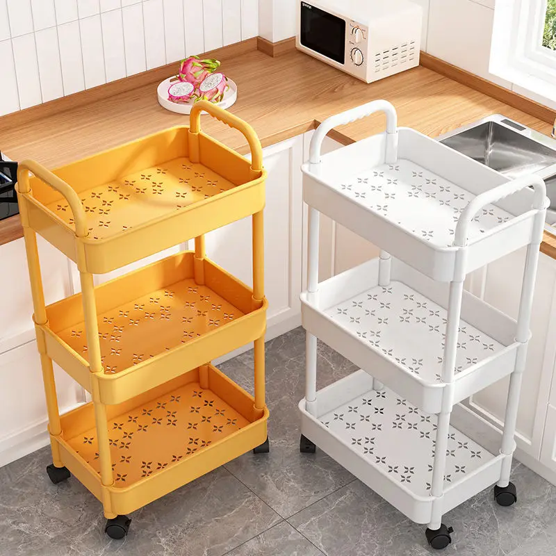 Hot selling plastic mobile storage cart with 4 plastic wheels  practical handcart with multiple scenes and specifications