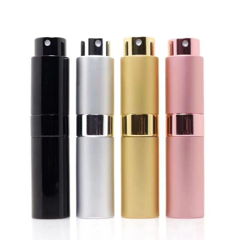 Luxury Revolve Glass Perfume Bottle 8ml 15ml Reusable Aluminum Housing Empty Perfume Spray Bottles