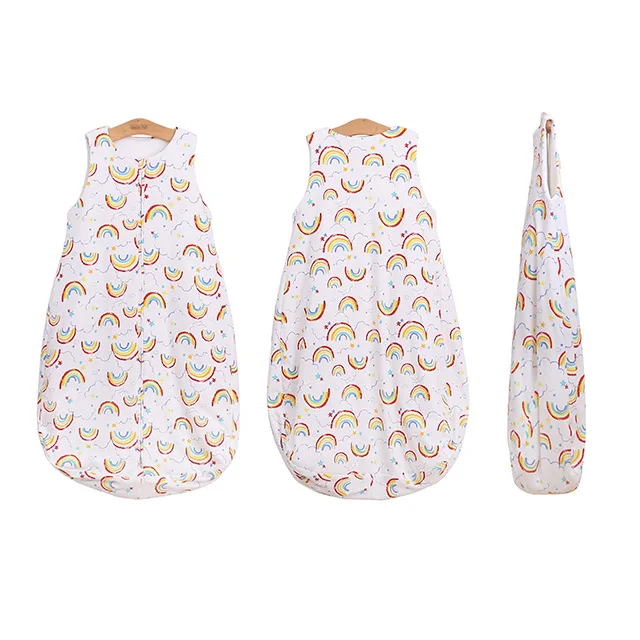 SD003 New Arrival 100% Organic Cotton Quilted Sleeveless Asylum Sleeping Bag Kids Zipper Lovely rainbow Baby Sleep Sack
