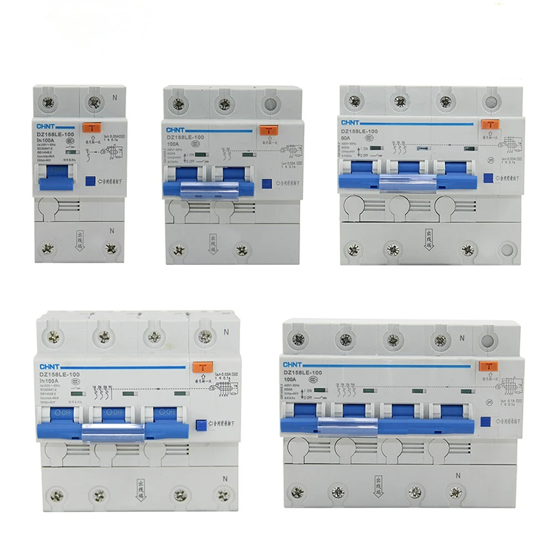 Chint leakage protector DZ158LE-100A/80A high power circuit breaker 1P+N/2P/3P/3P+N/4P mcb circuit breaker