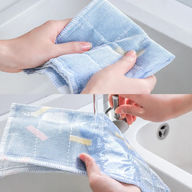 Housework Cleaning Dish Rags Cloth Thick Cotton Yarn Non-sticky Oil Absorbent Scouring Pad Kitchen Cleaning Towels
