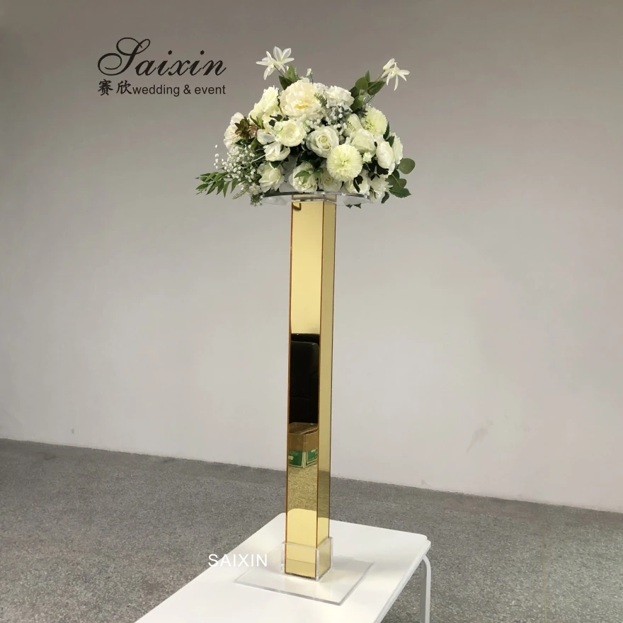 ZT-326 Wedding Decoration Supplies Flower Stand Tall Centerpiece Acrylic Gold Wedding Mirror Flower Stand