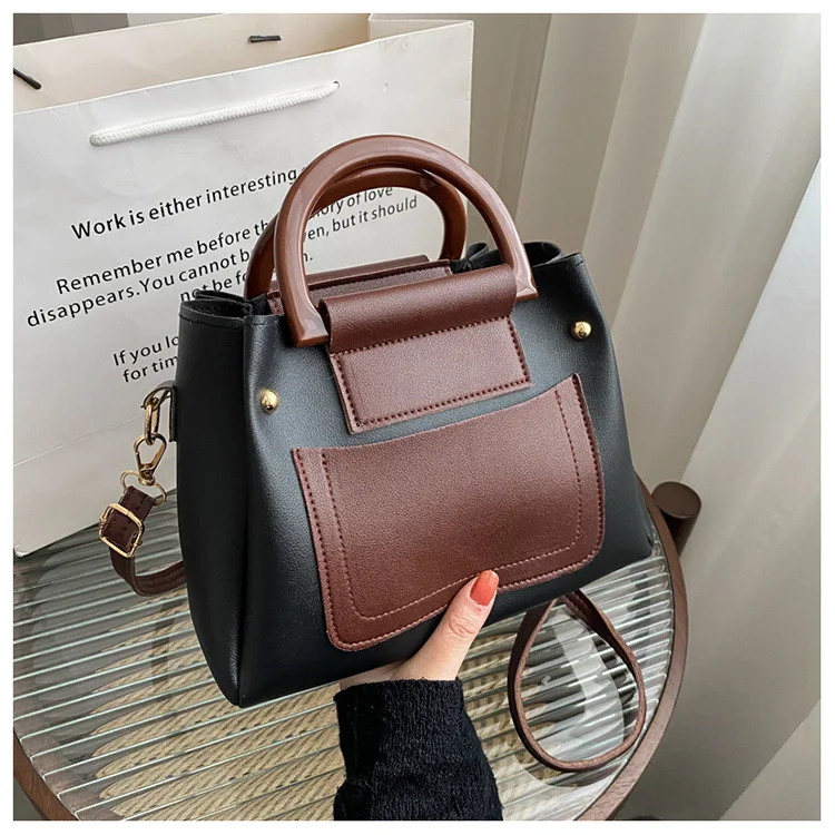 factory Retro new fashion color contrast handbag large capacity bucket womens messenger tote bags