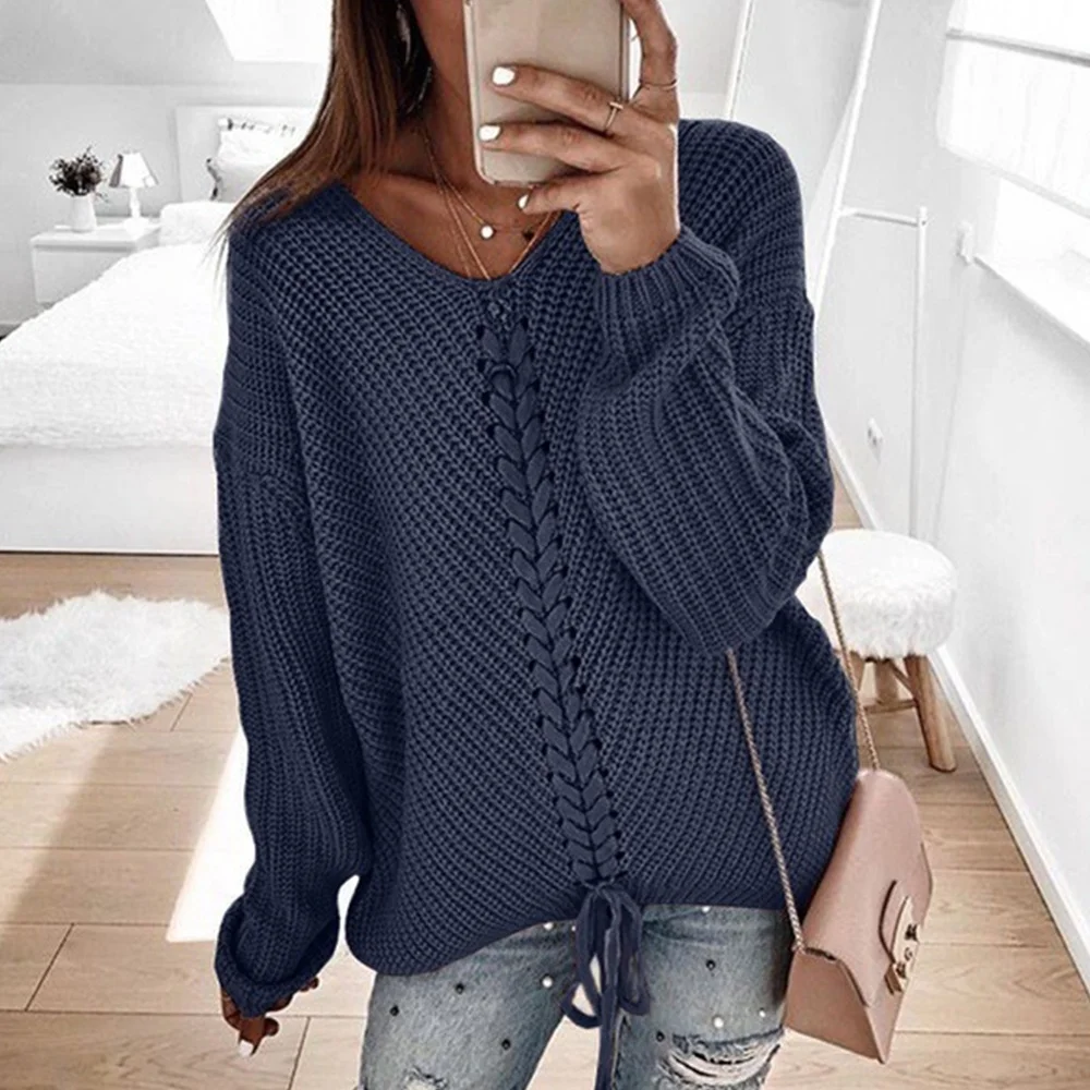 Для женщин с длинным рукавом v-образным вырезом вязанные кардиганы плюс размера 2019 Осень Зима Свободный пуловер Свитера