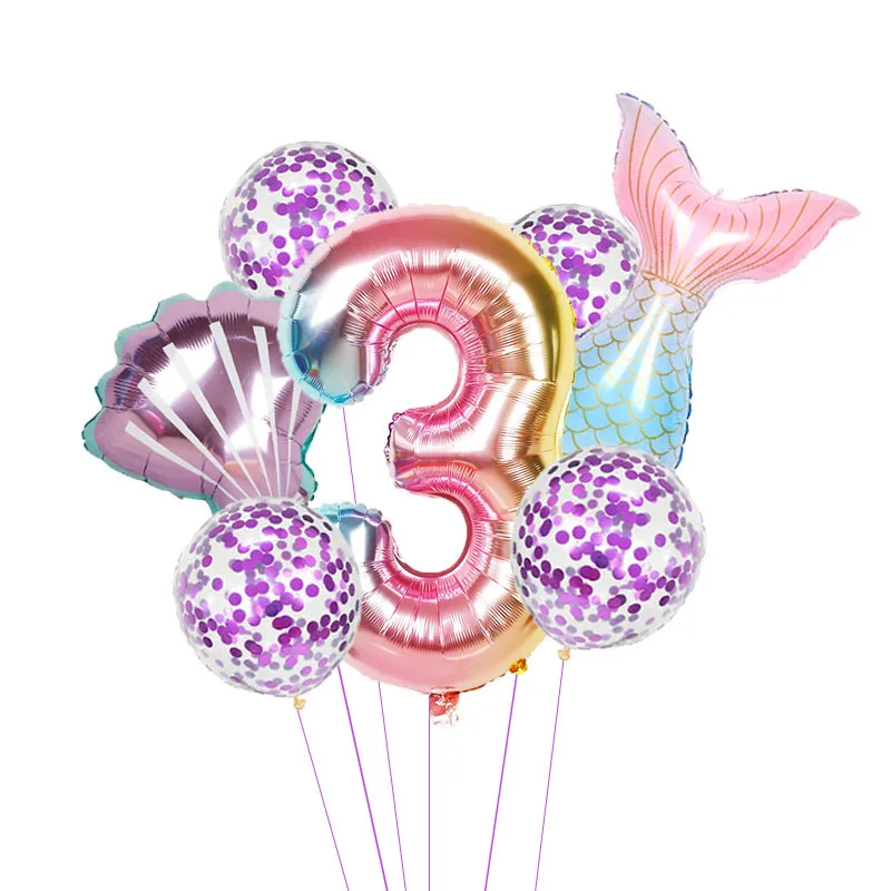 32inch Mermaid Digital Birthday Aluminum Film Balloons Baby Girl Pink Air Balloons Birthday Party Decor Kids Toys Unisex Set 60g