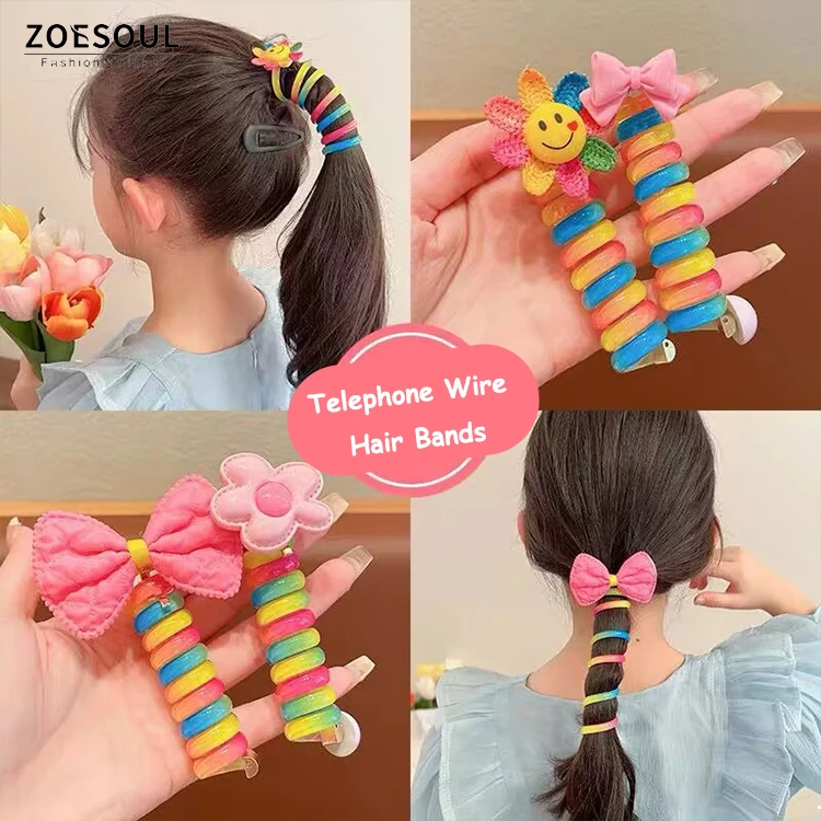 Girl Ponytail Holder Colorful Elastic Spiral Hair Tie Telephone Wire Hair Bands For Kid Hair Accessories