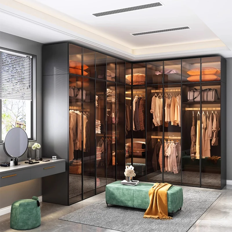 Contemporary Minimalist Glass Wardrobe: Elegant Italian Design for Your Bedroom