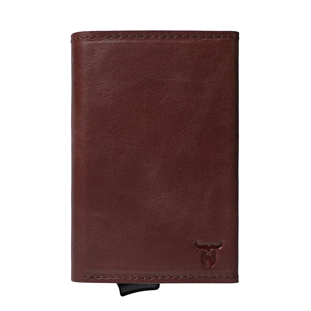 Slim Leather Mens Wallet with Cash Slot Front Pocket, RFID Blocking Metal Aluminum Case Men Wallet