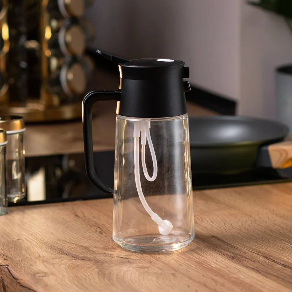 Kitchen 2 in 1 Olive Oil Dispenser 500ml Soy Sauce Vinegar Container Mist Glass Bottle 16oz Baking Oil Sprayer For Cooking