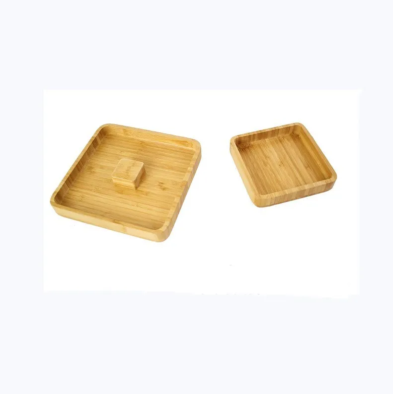 Bamboo Pistachio Snack Bowl Double Dish Holder Bowl Pedestal and Sunflower Seed Nut Bowl with Shell Storage tray