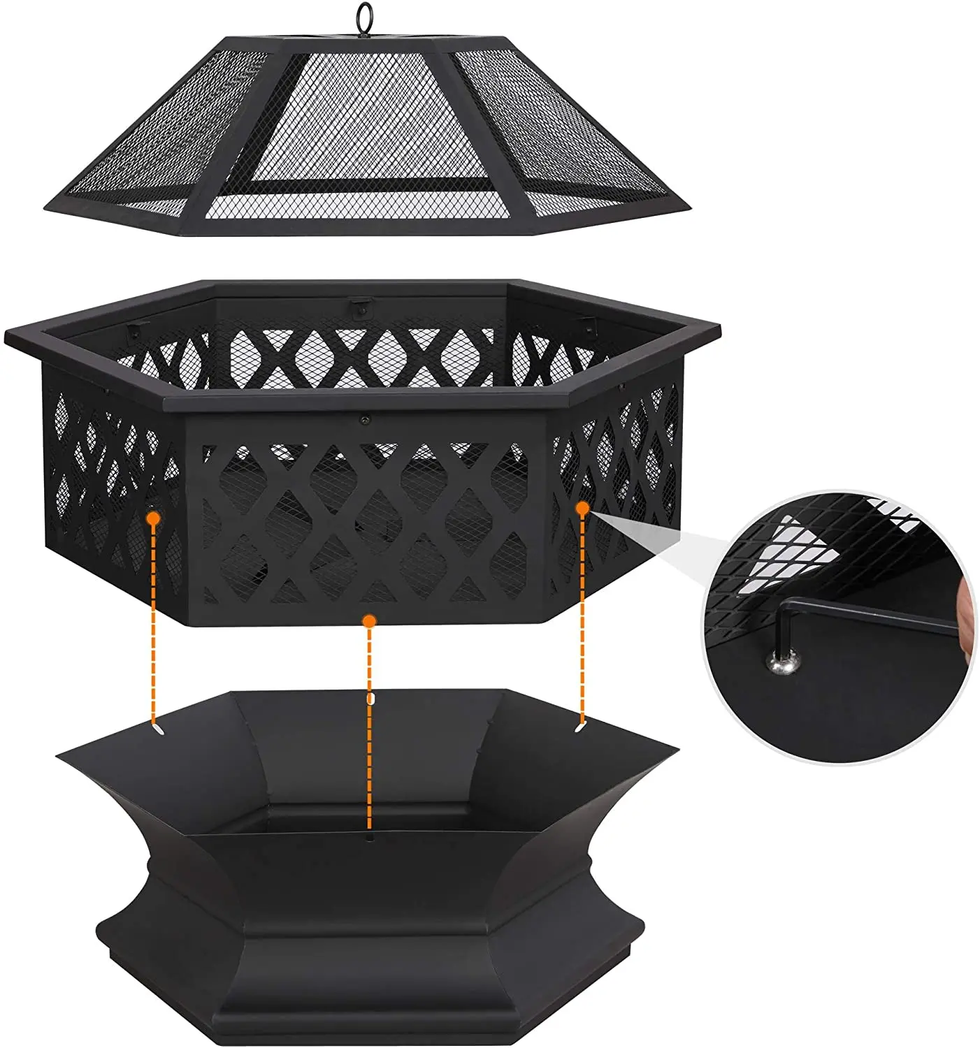 Best choice Hex-shaped steel fire pit 26in 28in 30in for garden, backyard, poolside lid fire pits wood burning outdoor