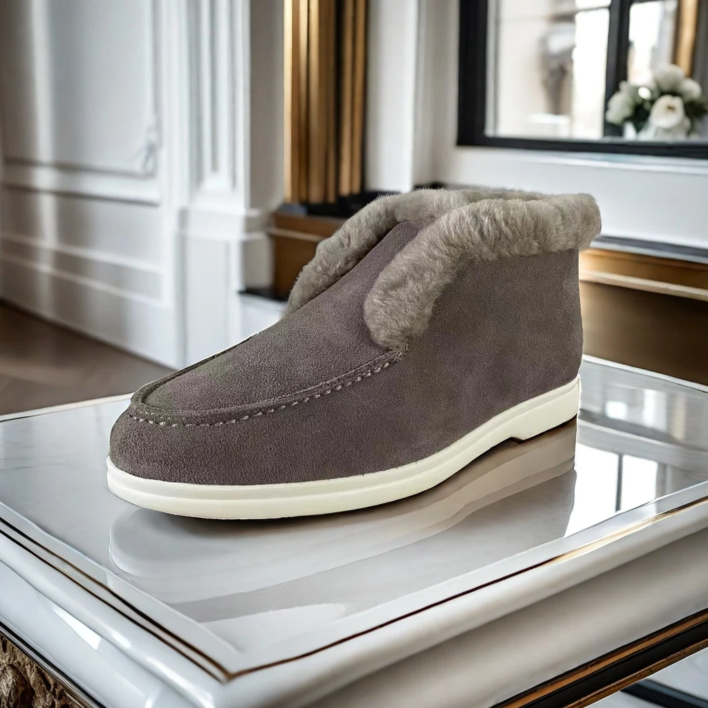 Plus size Men Women Winter loafers fur boots Shoes Cow Suede Genuine Leather unisex flat casual Chaussure Customize logo factory