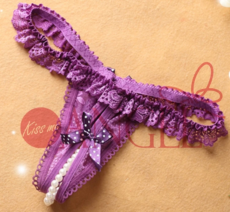 KISS ME ANGEL sexy women glamorous boudoir lover underwear seductive pearl open thong bow T pants