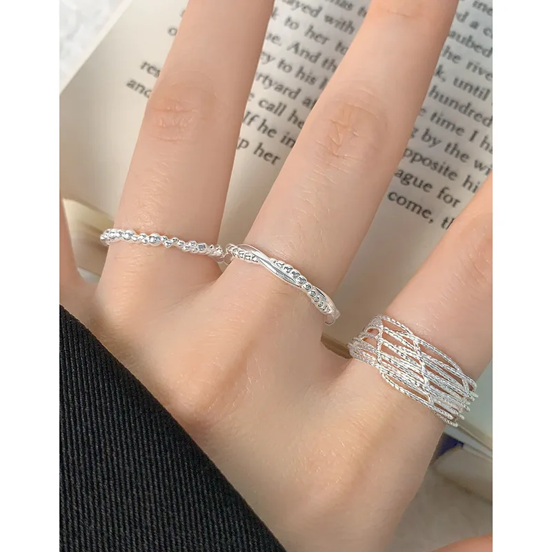 New Design S925 Sterling Silver 18K Cold Plated  Cross Twisted Thread Ring Ball Bead Adjustable Finger Ring