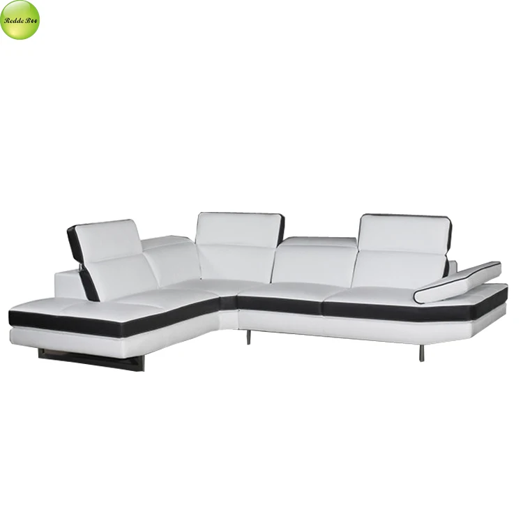 Italian Design Luxury Black And White Lounge Sectional Long Leather Left Shape Sofa Set Living Room Sofa