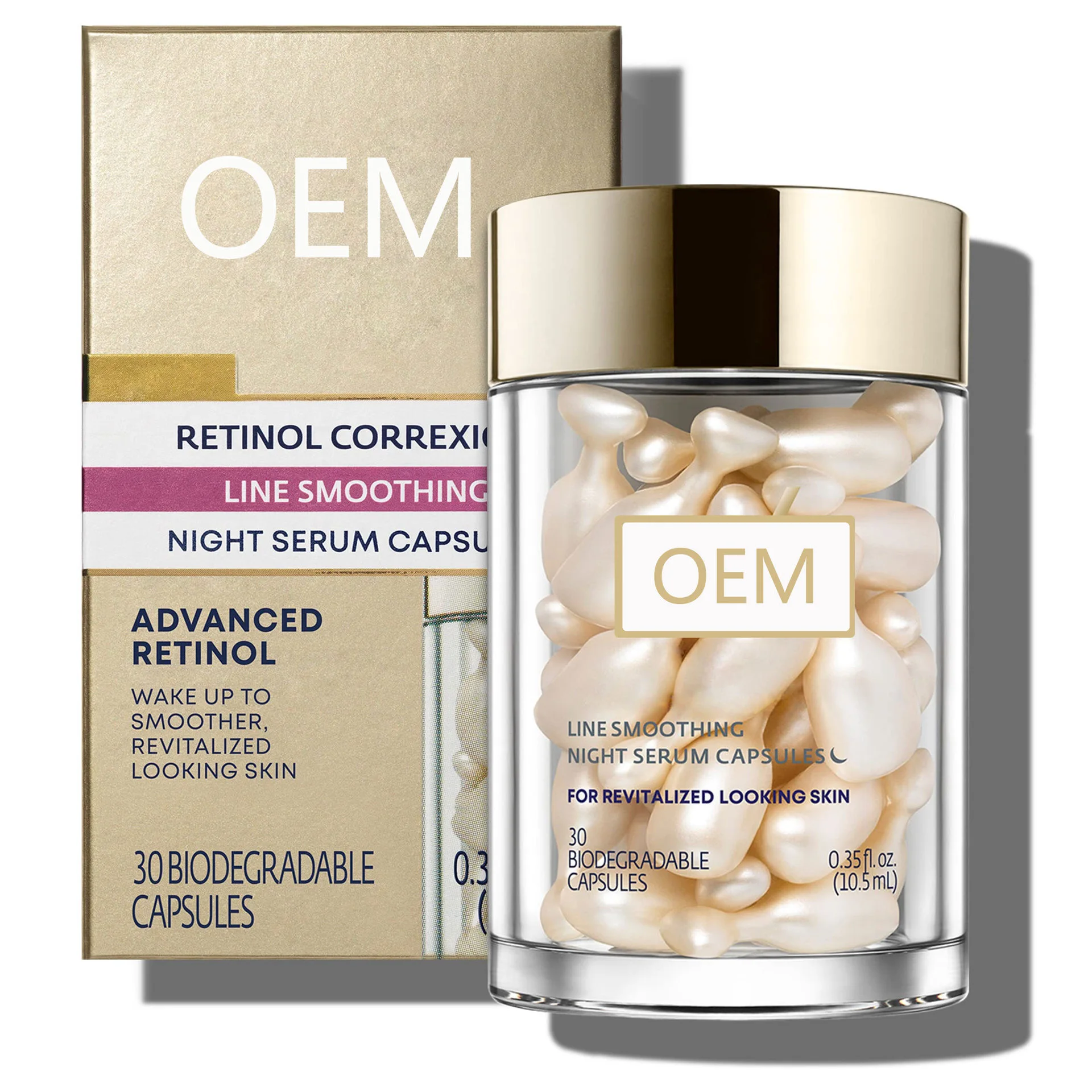 Customized Organic Anti-Wrinkle Face Serum Capsules Smoothing Nourishing Retinol Vegan Formula for Aging Skin