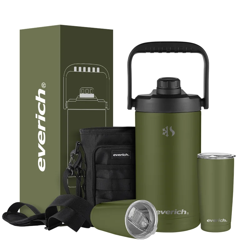64oz Stainless Steel Insulated Water Bottles Beer Growlers Sports Water Jug with Spout Lid Beer Tumbler Bag Pack Set