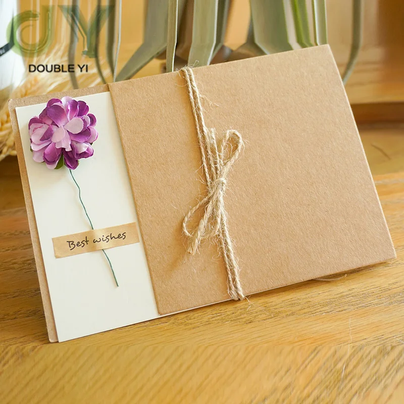 Dry Flower Invitation Greeting Card Handmade Leave Message Paper Cards for Birthday Christmas Thanksgiving Day