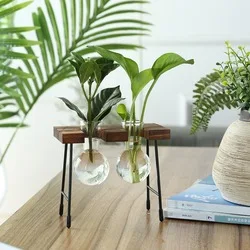 Indoor Wooden Air Glass Planter Terrarium with Stand Water Plant Propagation Stations for Bulb Vase for Wedding Decor