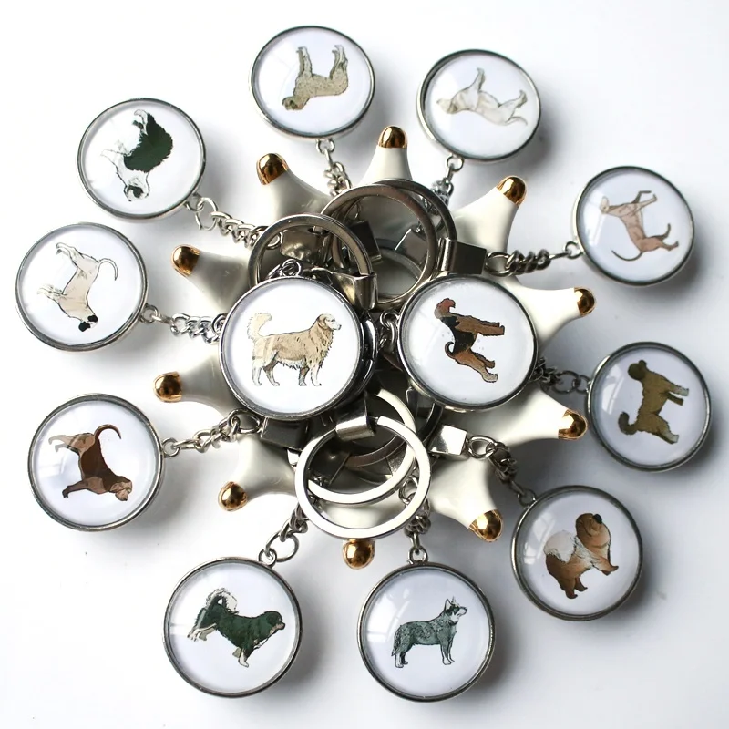 
High quality cheap custom photo car accessories round crystal glass keychain 