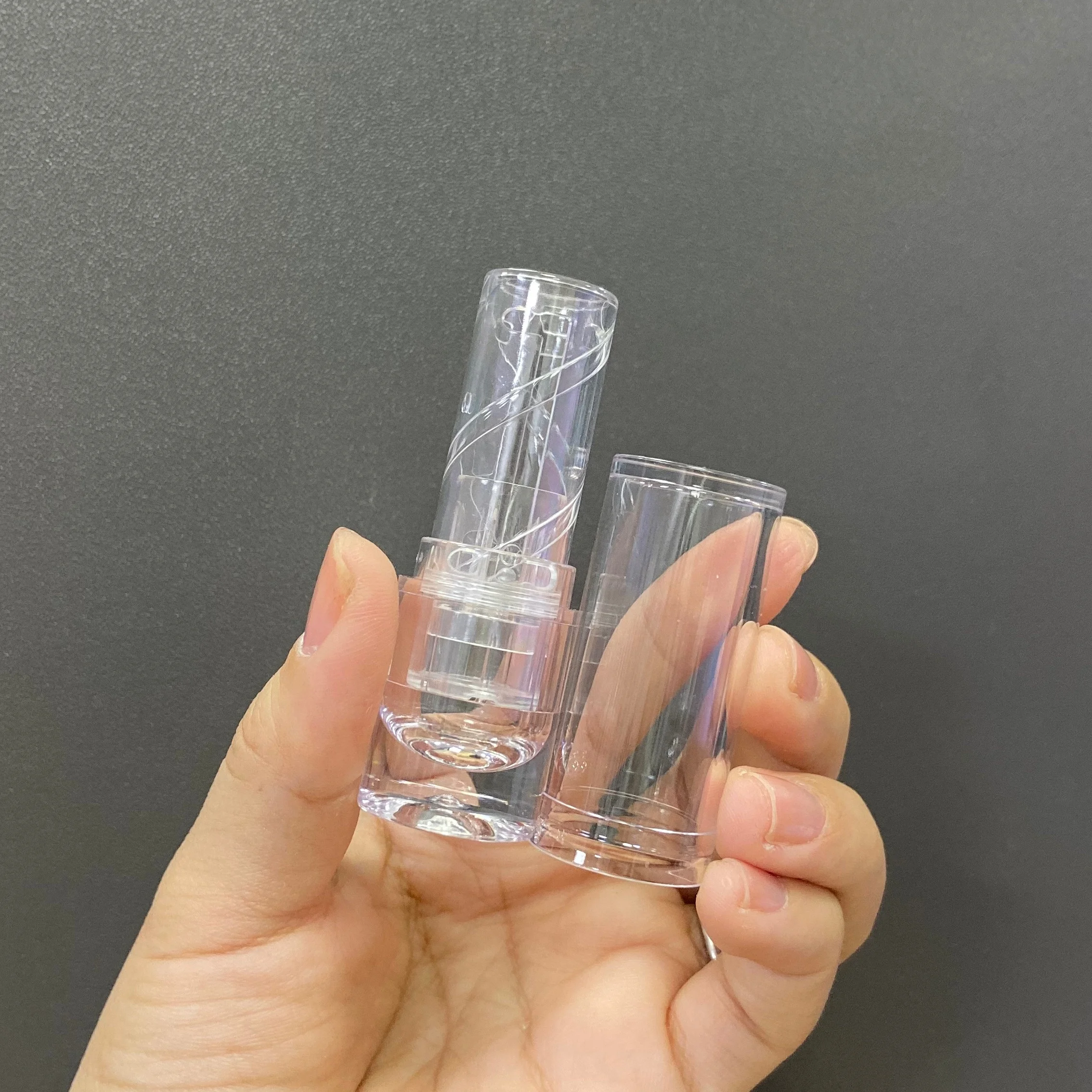 low moq frosted silver empty plastic custom lip balm packaging round full transparent clear lipstick tube container wholesale