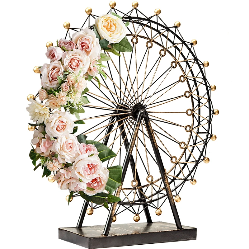 FINE Nordic Creative Vintage wedding decoration craft  Iron Ferris Wheel Model Sculptures Wrought Iron Ornaments