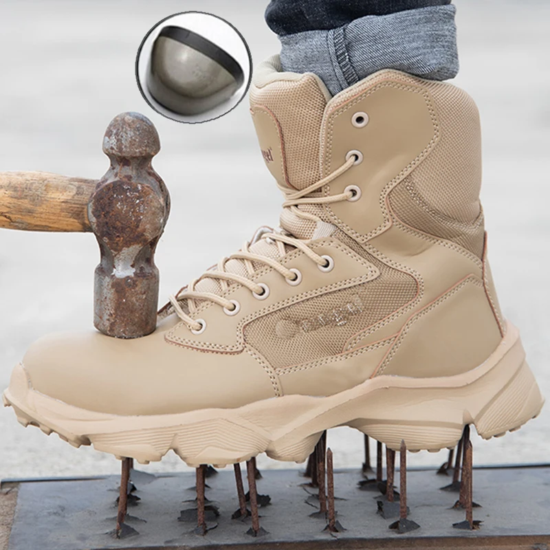 Non-slip Safety Boots Breathable Construction Protective Footwear Steel Toe  Anti-smashing Sand-proof Men Work Safety Shoes