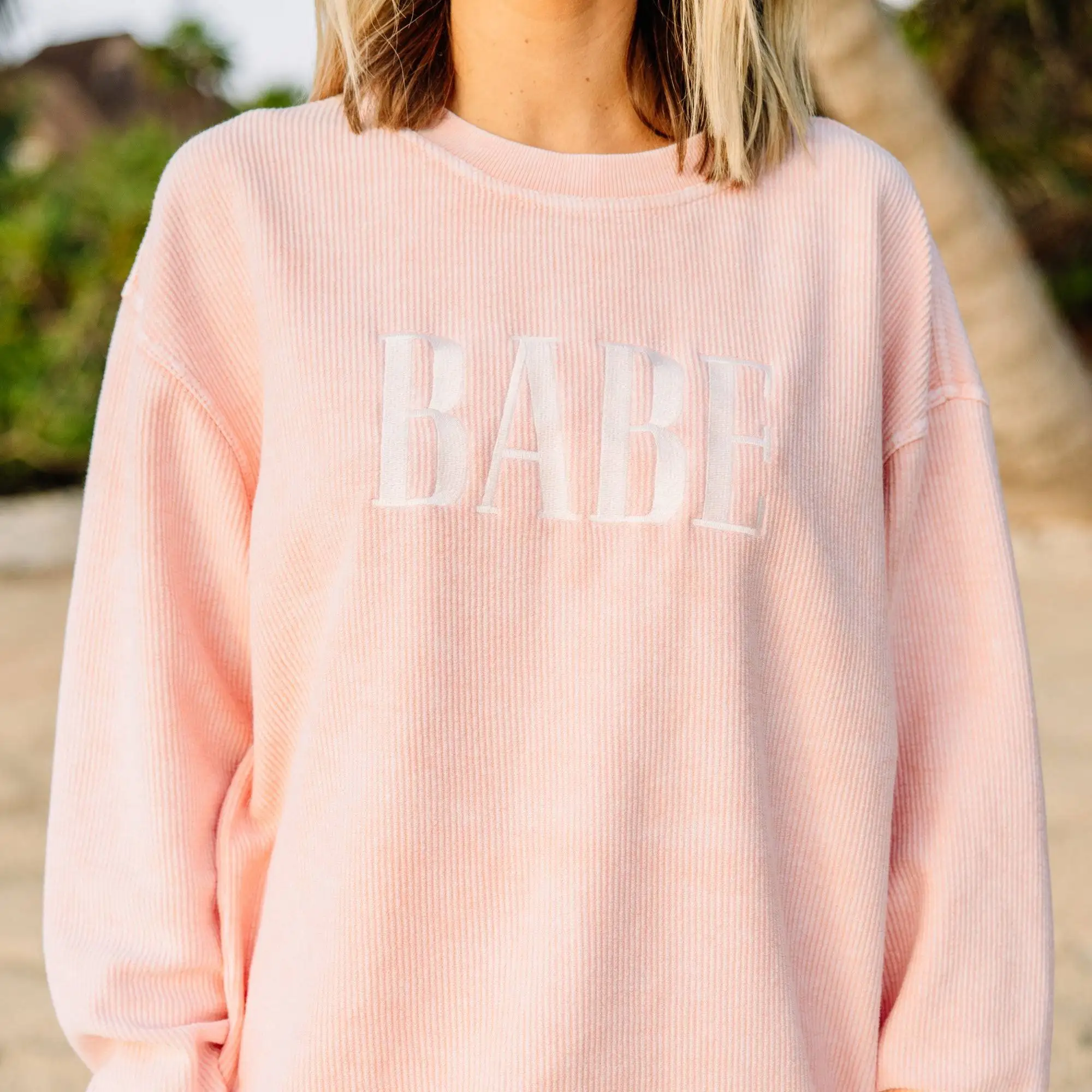 Custom Embroidery Women Mama Corduroy Cord Crew Neck Crewneck Casual Pullover Sweatshirt